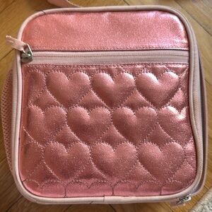 Pottery barn insulated lunch box pink metallic hearts